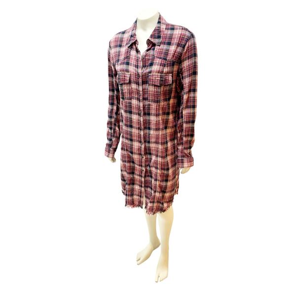 Free People 8 Days a Week Plaid Shirt Dress Red Multi Medium - Picture 5 of 9